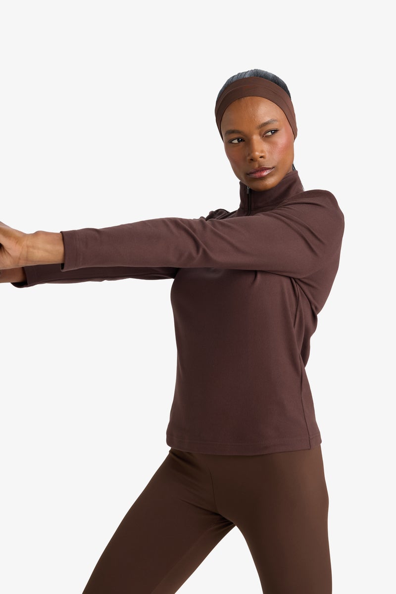 DeFacto Brown Woman Standard Fit Stand Collar Sports Sweatshirt Casual - Image 4